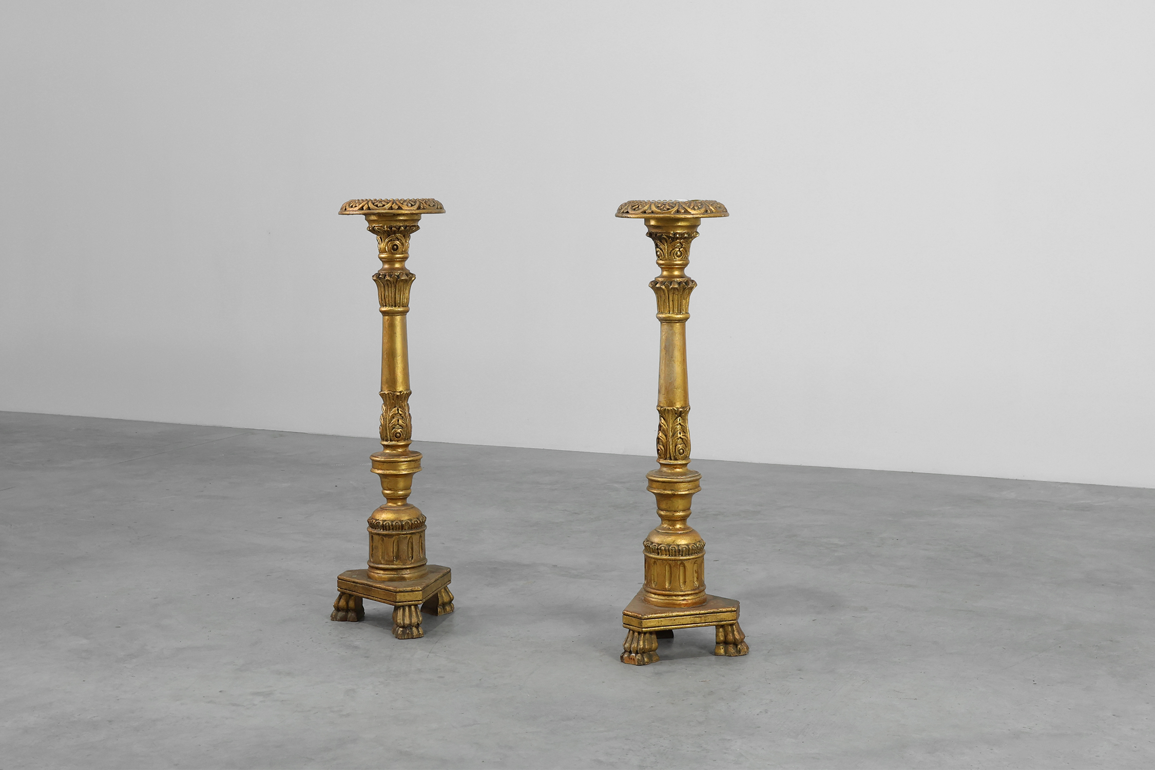 Pair of Gilt Wooden Pedestals with Plaster Decoration, France 19th Centurythumbnail